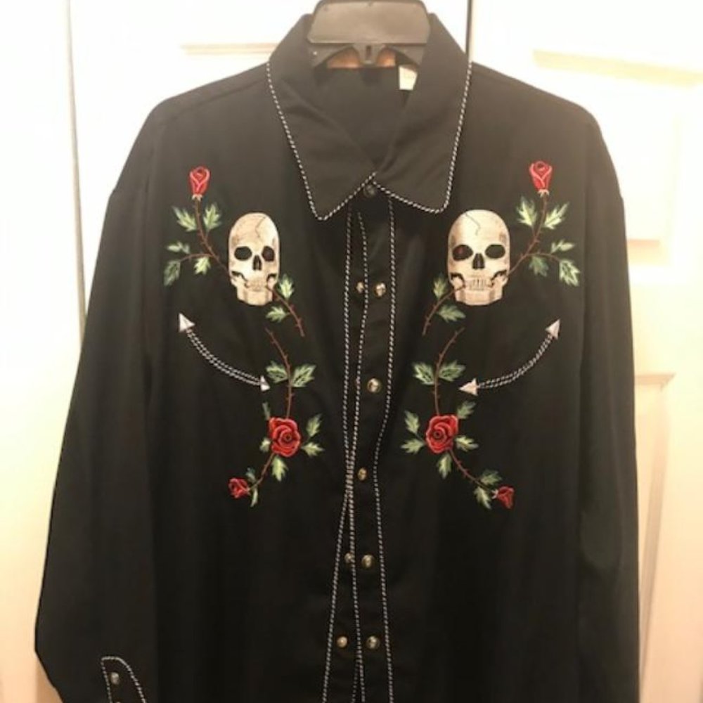 Scully Skull and Roses Vintage western shirt